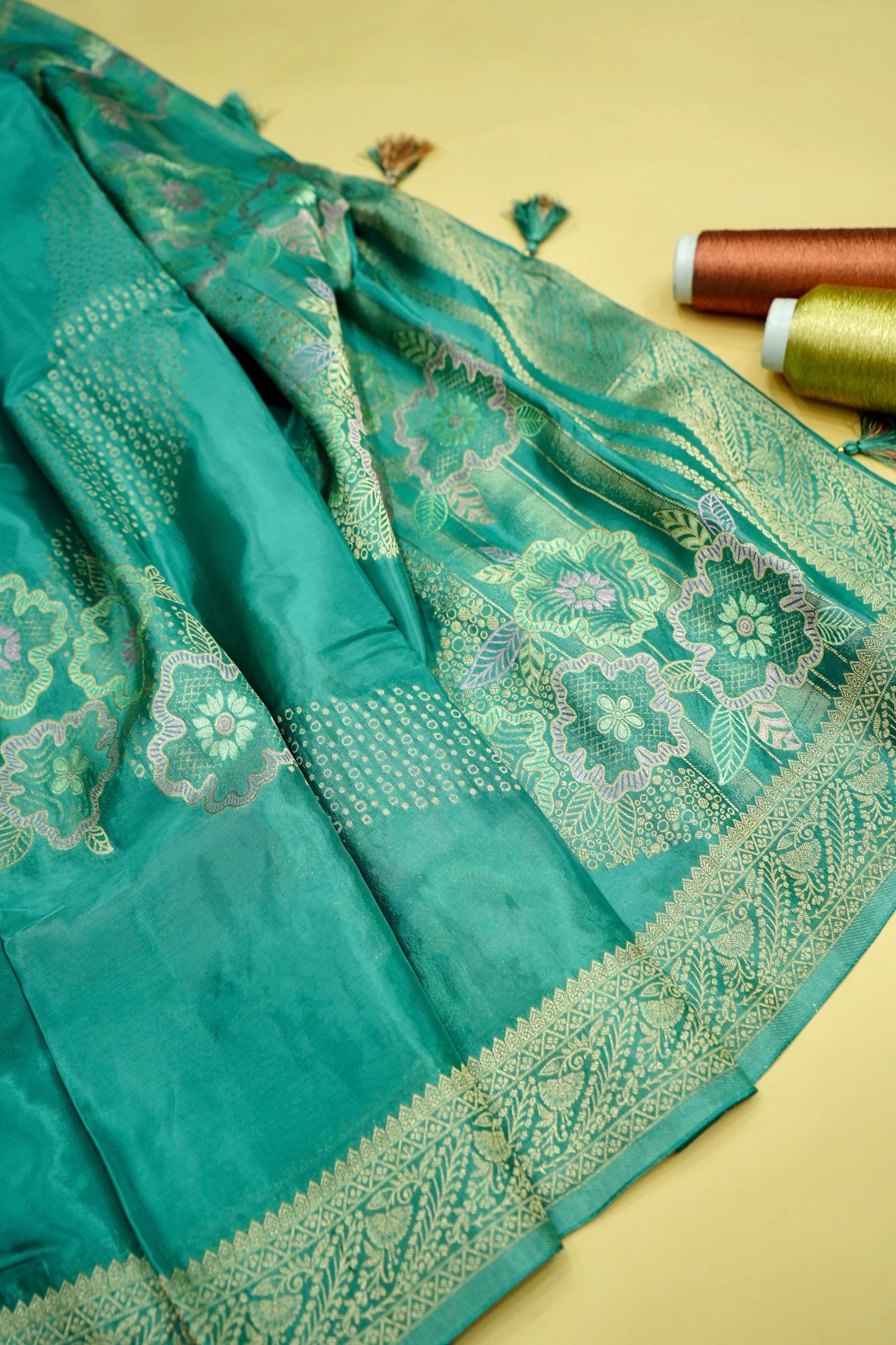 Aqua Teal Banarasi Silk Saree