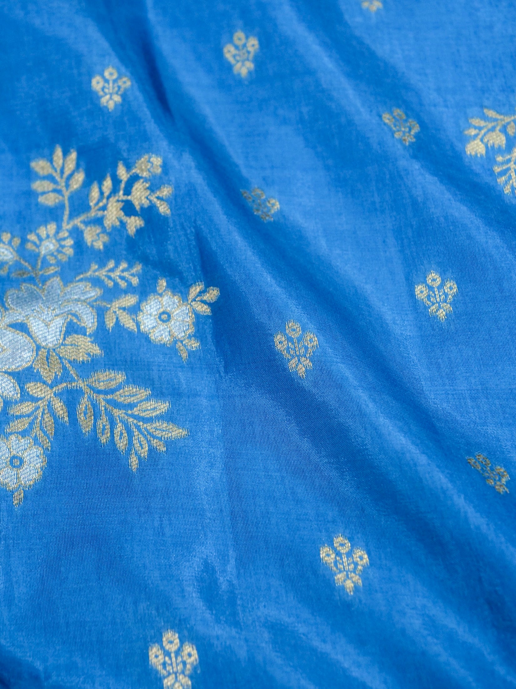 Azure Blue Banarasi Dola Silk Saree - Image 6