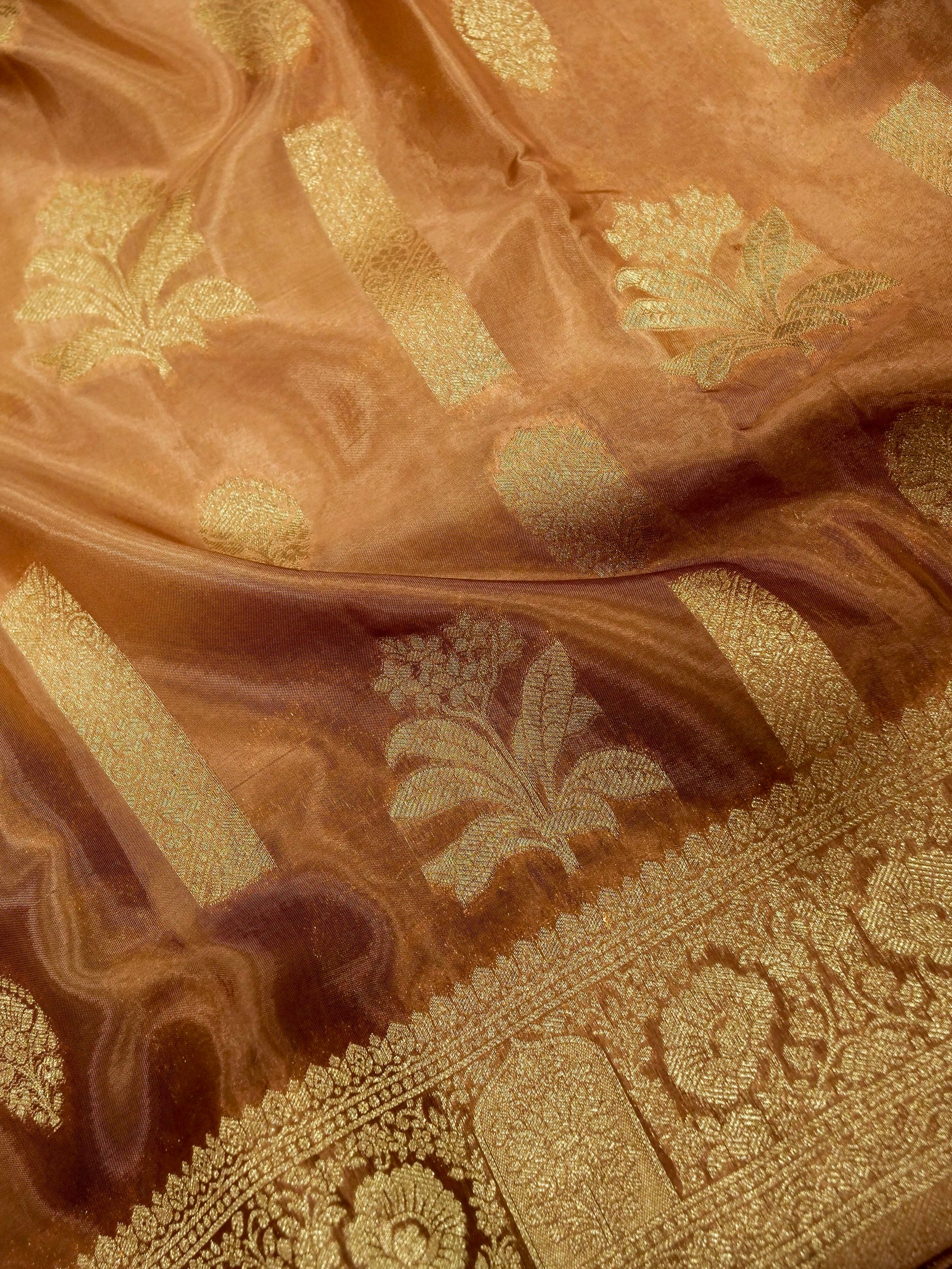 caramel gold Banarasi Silk Saree - Image 5