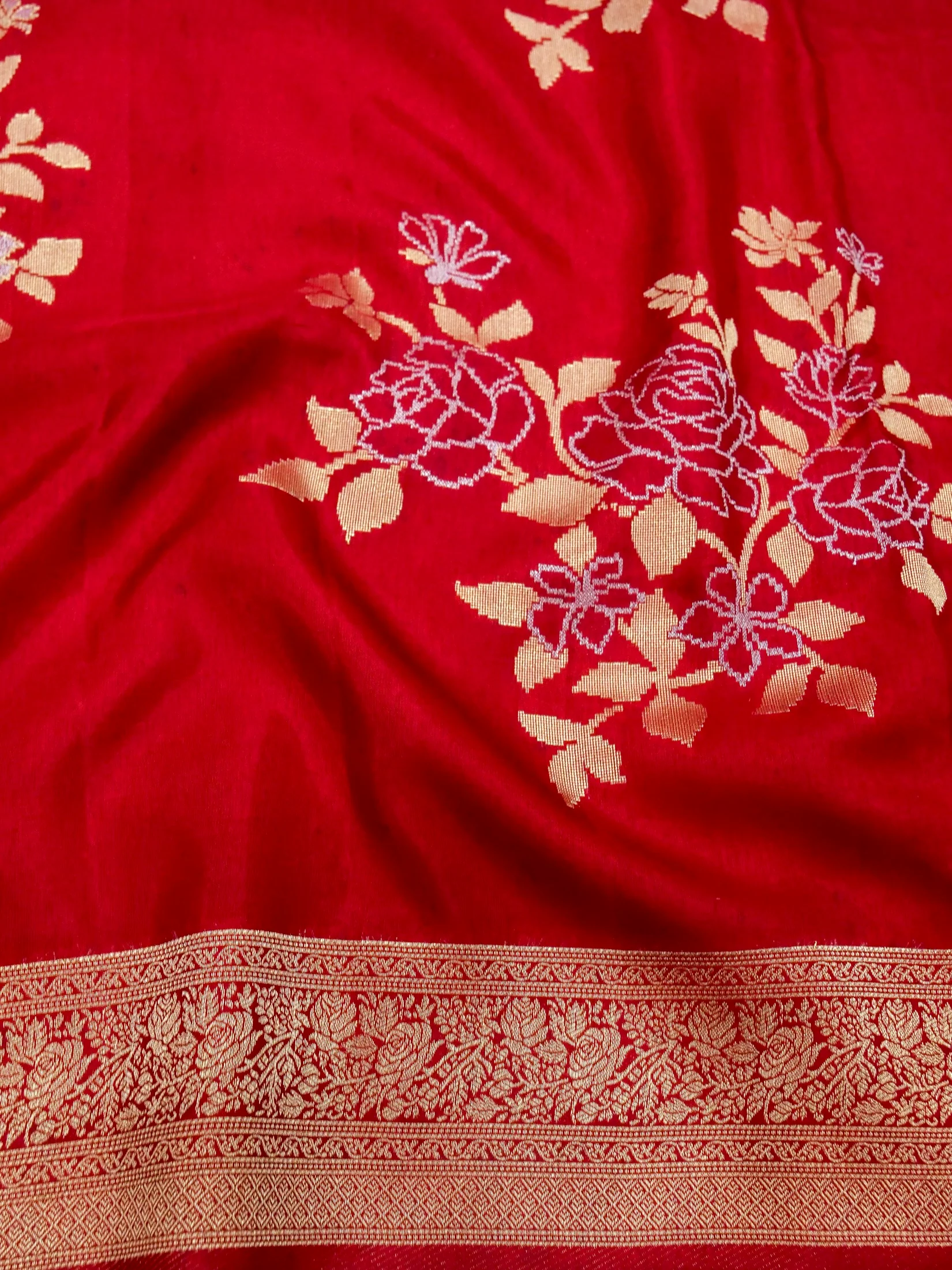 Crimson Red Banarasi Dola Silk Saree - Image 4