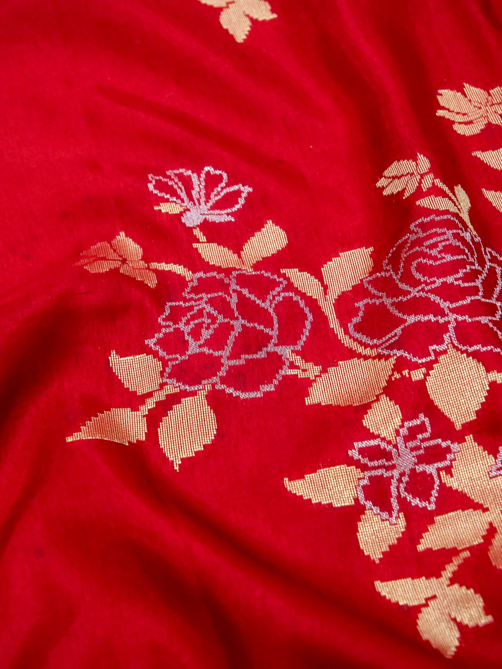 Crimson Red Banarasi Dola Silk Saree - Image 5
