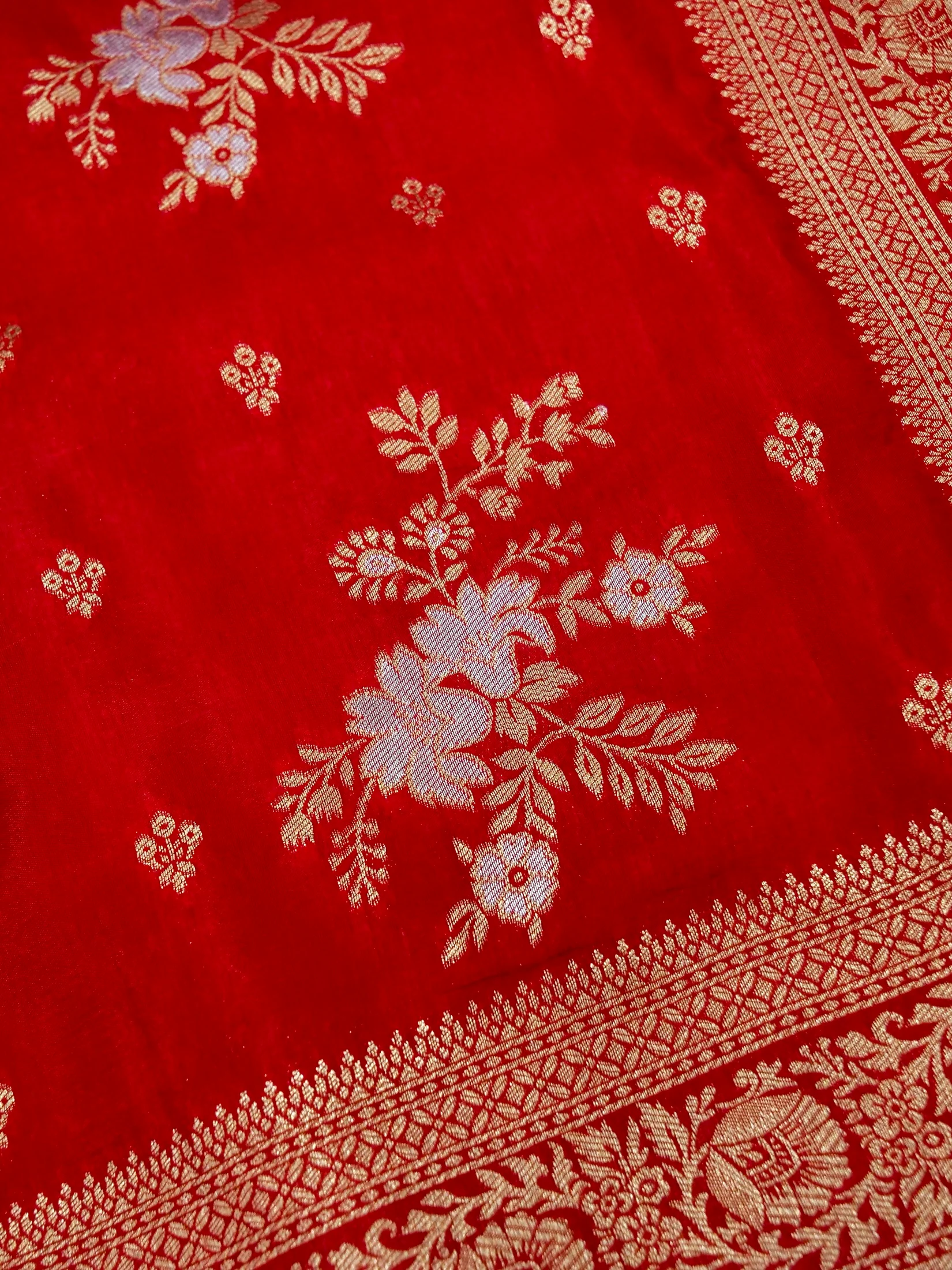 Crimson Red Banarasi Dola Silk Saree - Image 4