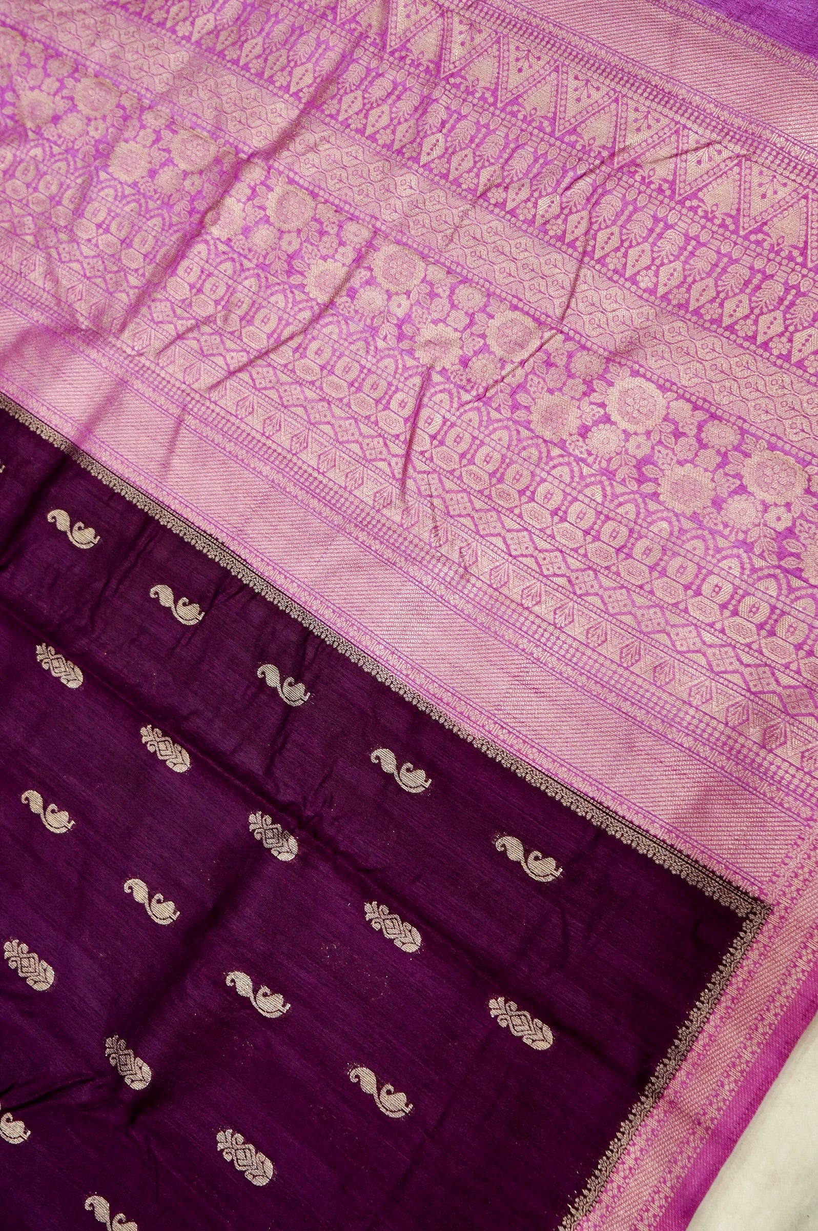 Deep Plum Banarasi Khaddi Silk Saree - Image 5