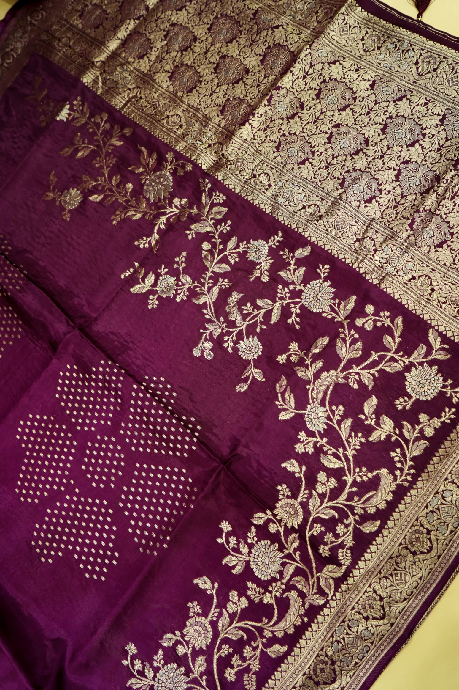 Deep Wine Banarasi Silk Saree - Image 4