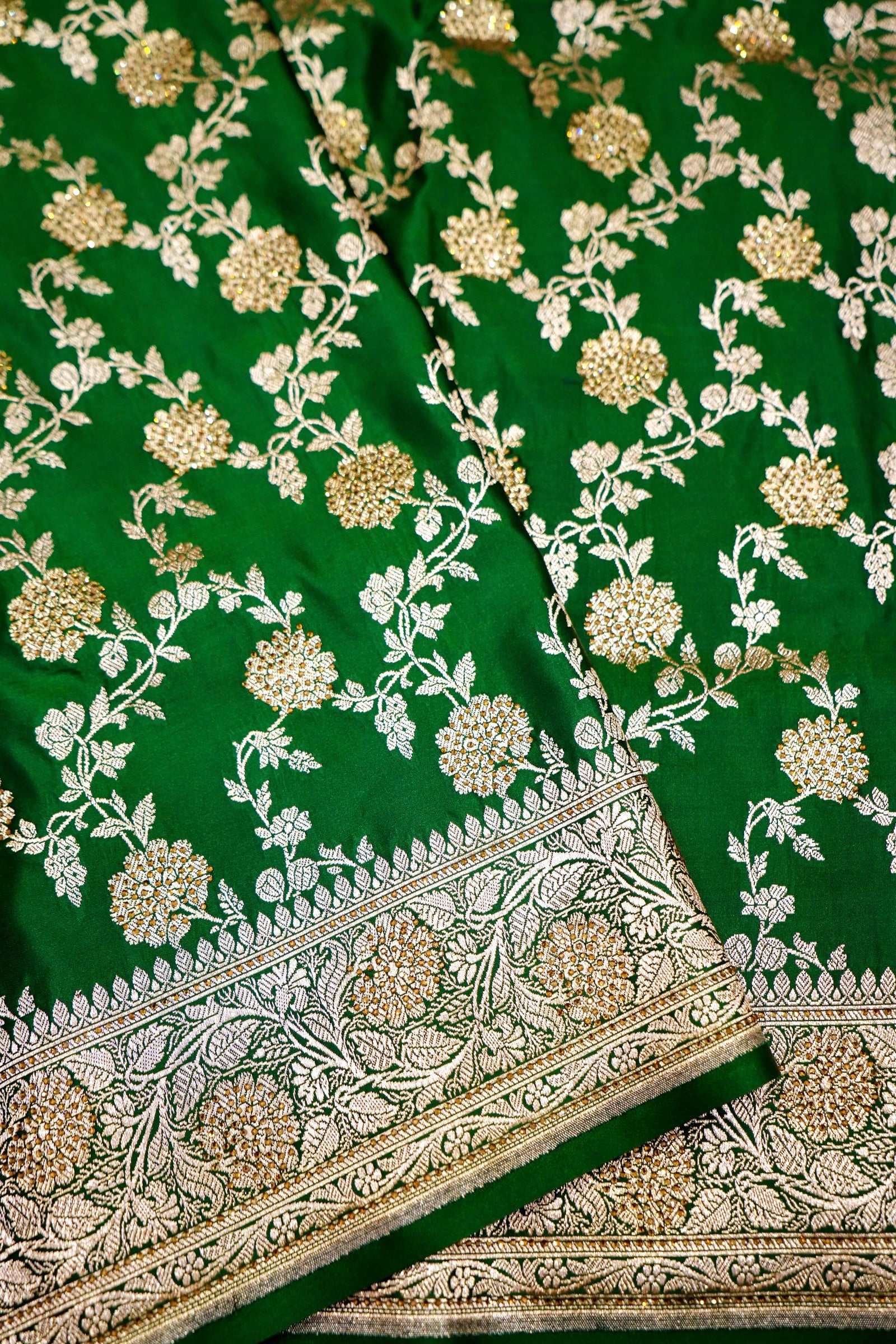 Emerald Green Banarasi Mashru Saree - Image 3