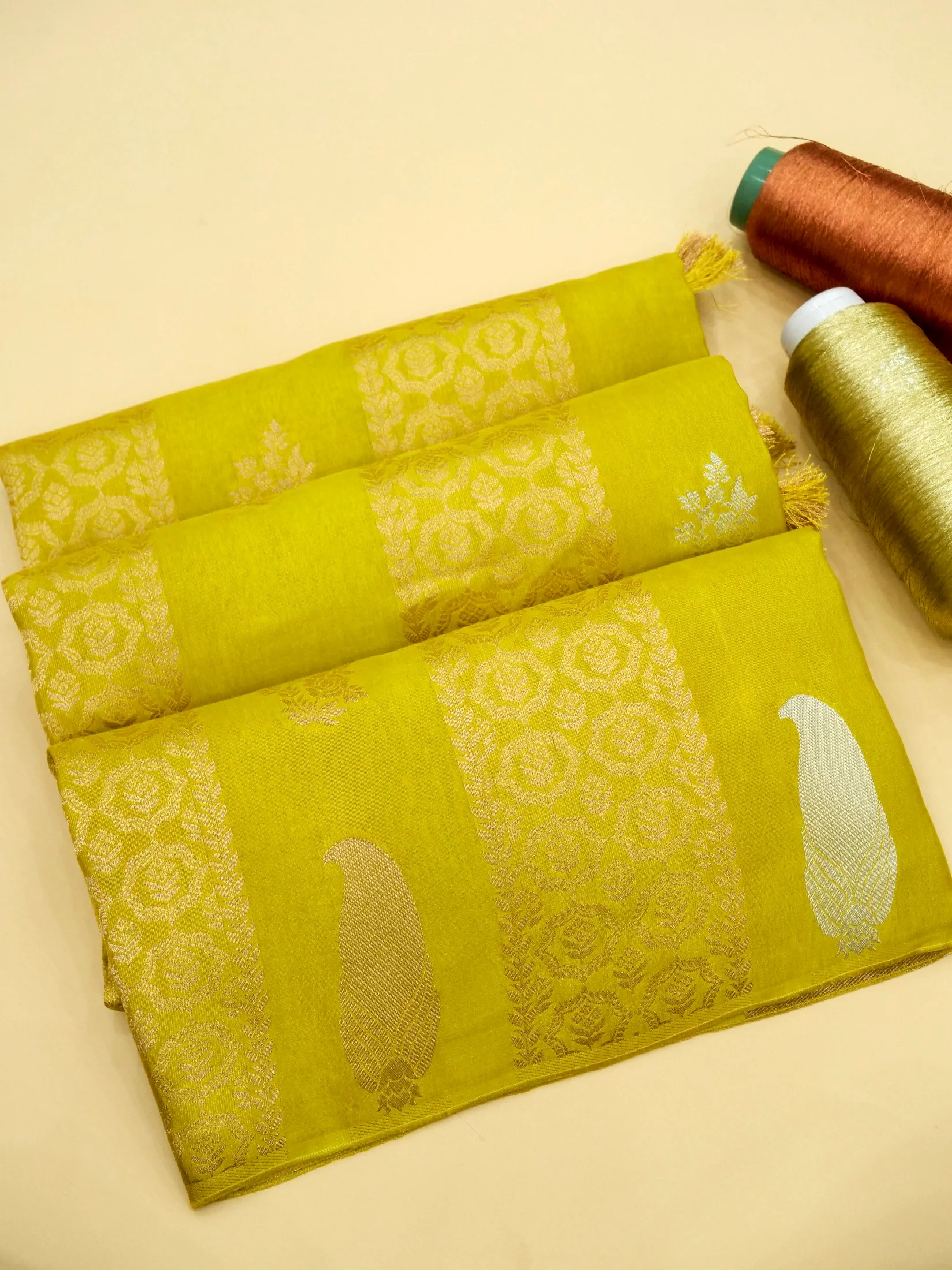 Lime Yellow Banarasi Dola Silk Saree