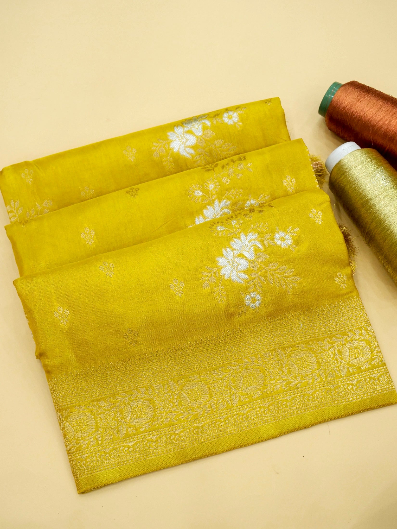 Mustard Yellow Banarasi Dola Silk Saree