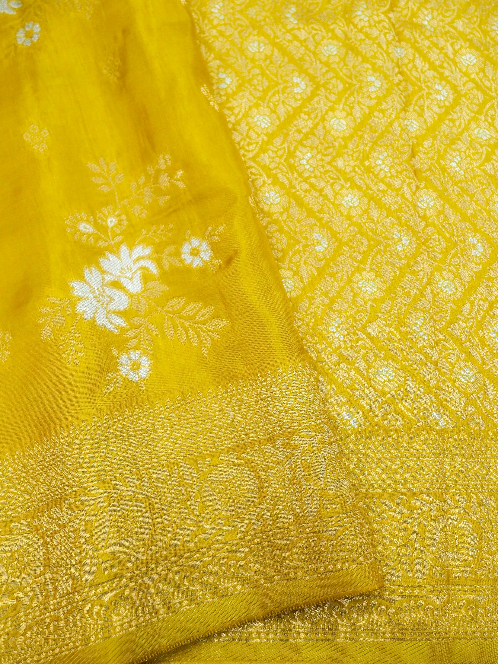 Mustard Yellow Banarasi Dola Silk Saree - Image 2