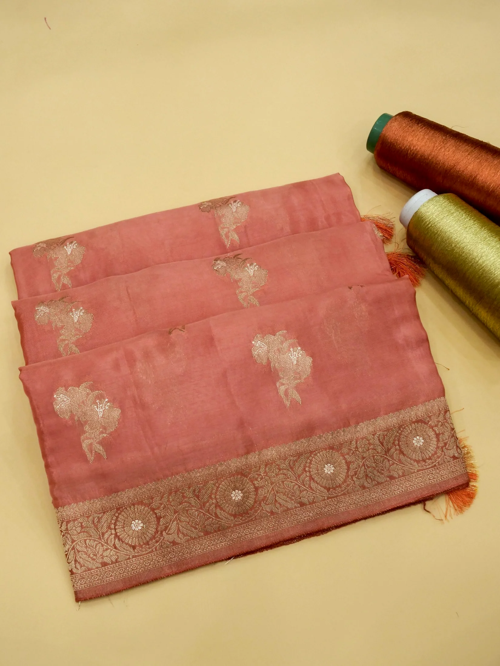 Peach Pink Banarasi Silk Saree