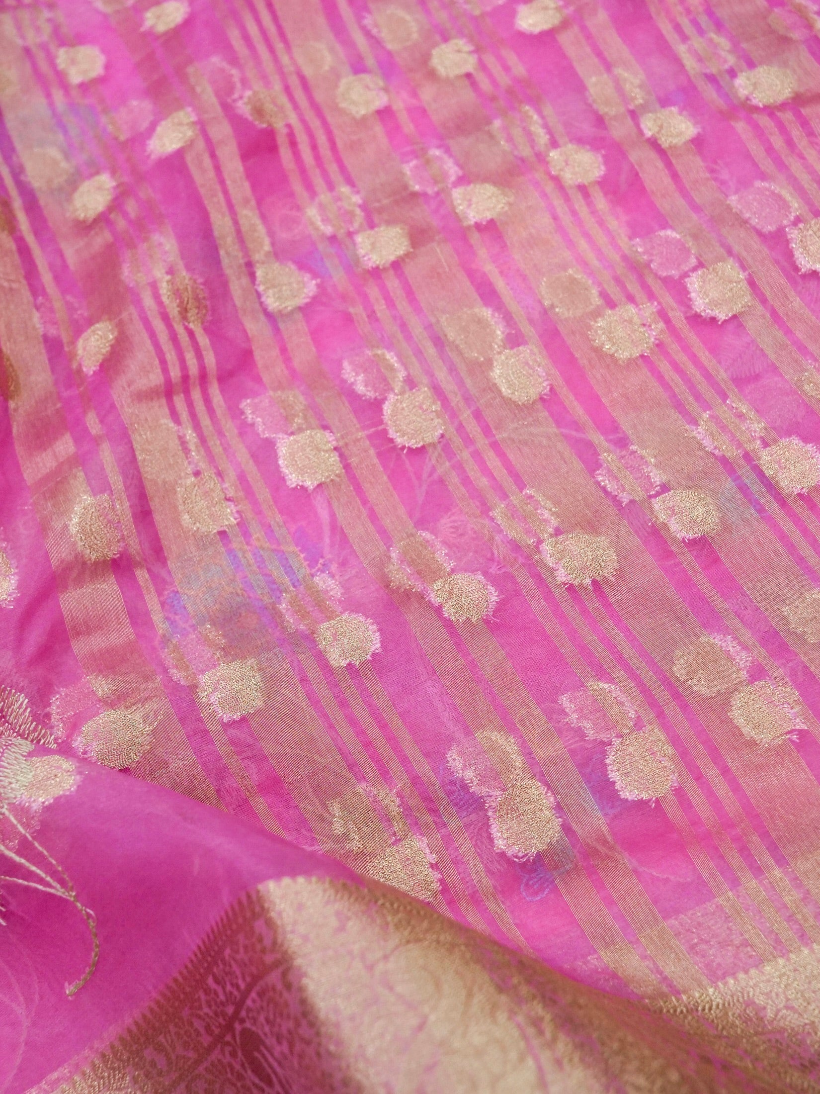 Pink Banarasi Organza Embroidered Saree - Image 6
