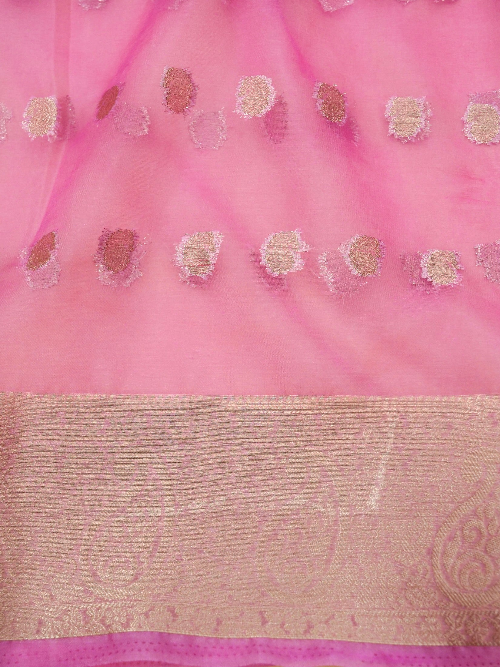 Pink Banarasi Organza Embroidered Saree - Image 7