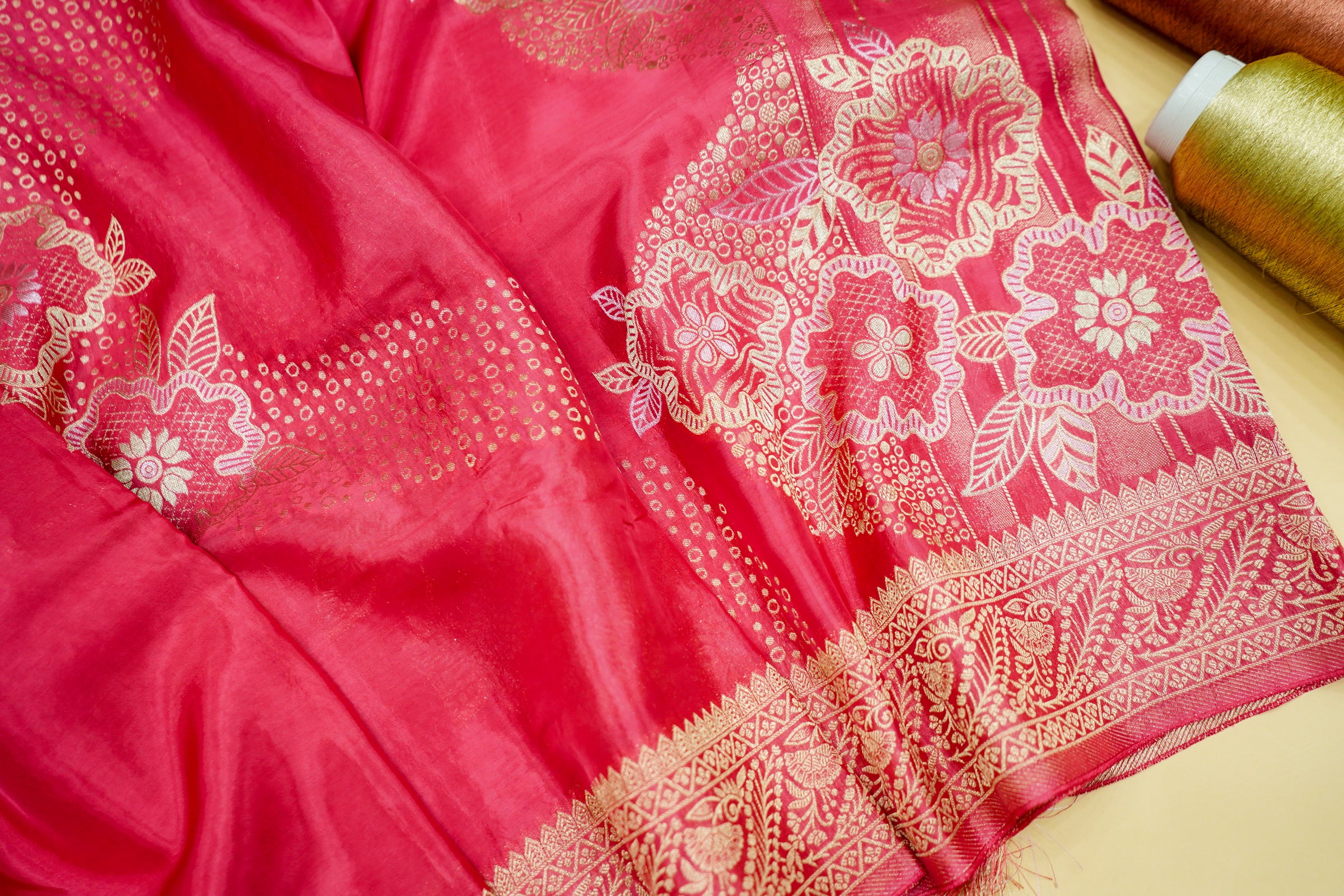 Rose Pink Banarasi Silk Saree - Image 2