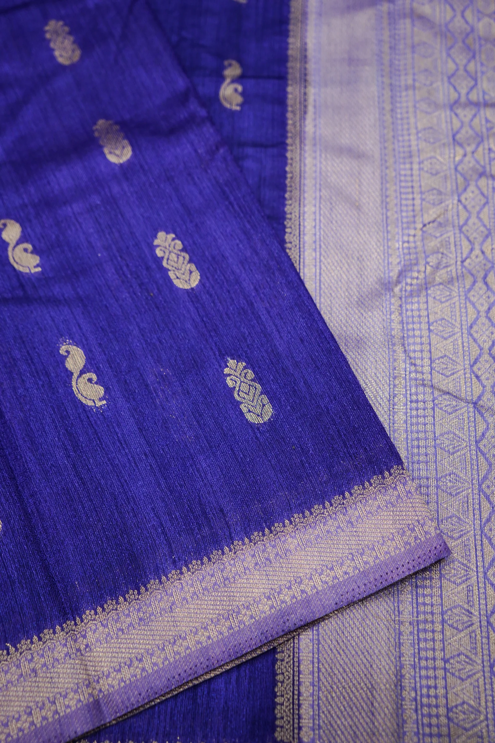 Royal Blue Banarasi Khaddi Silk Saree - Image 2