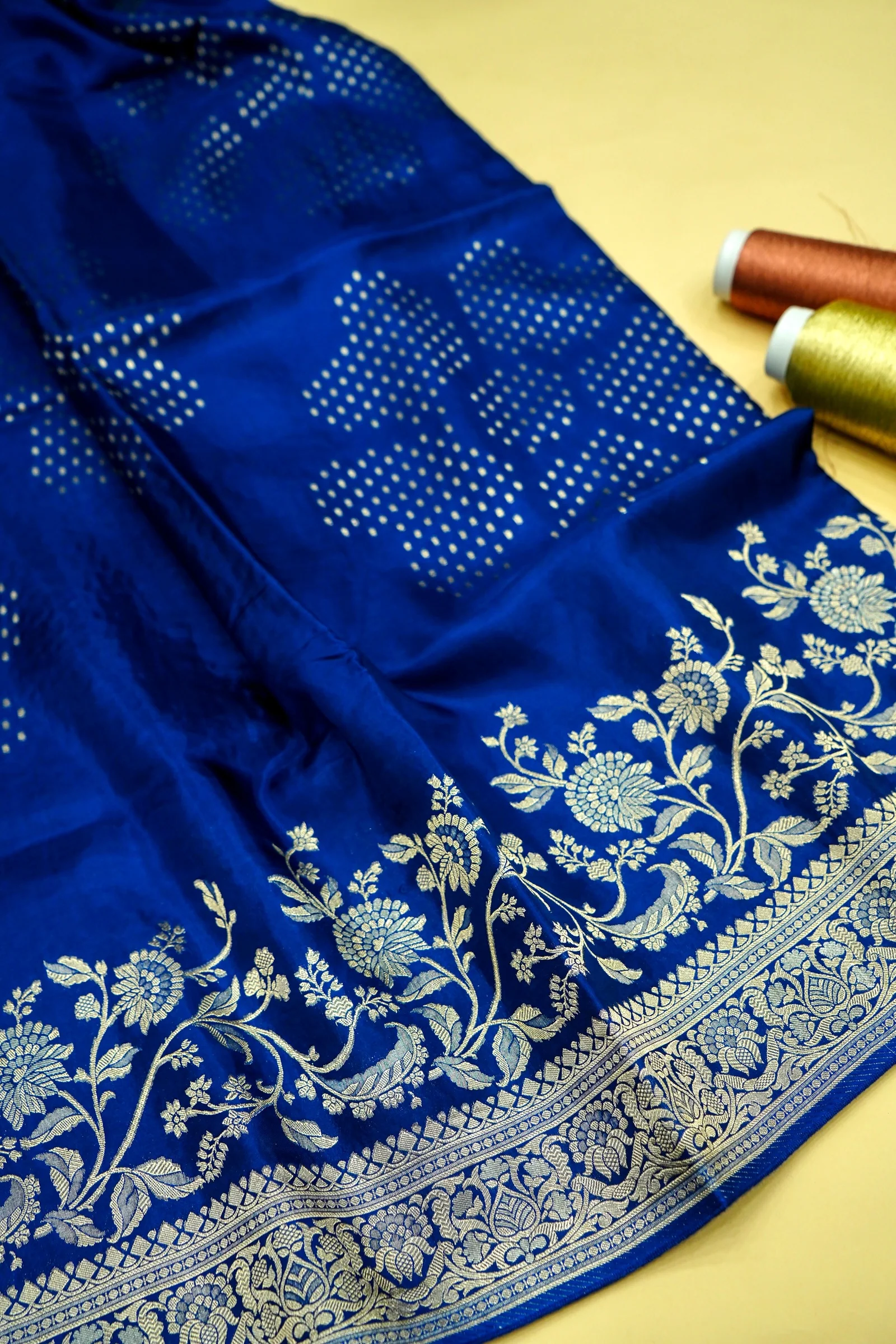 Royal Cobalt Blue Banarasi Silk Saree - Image 2