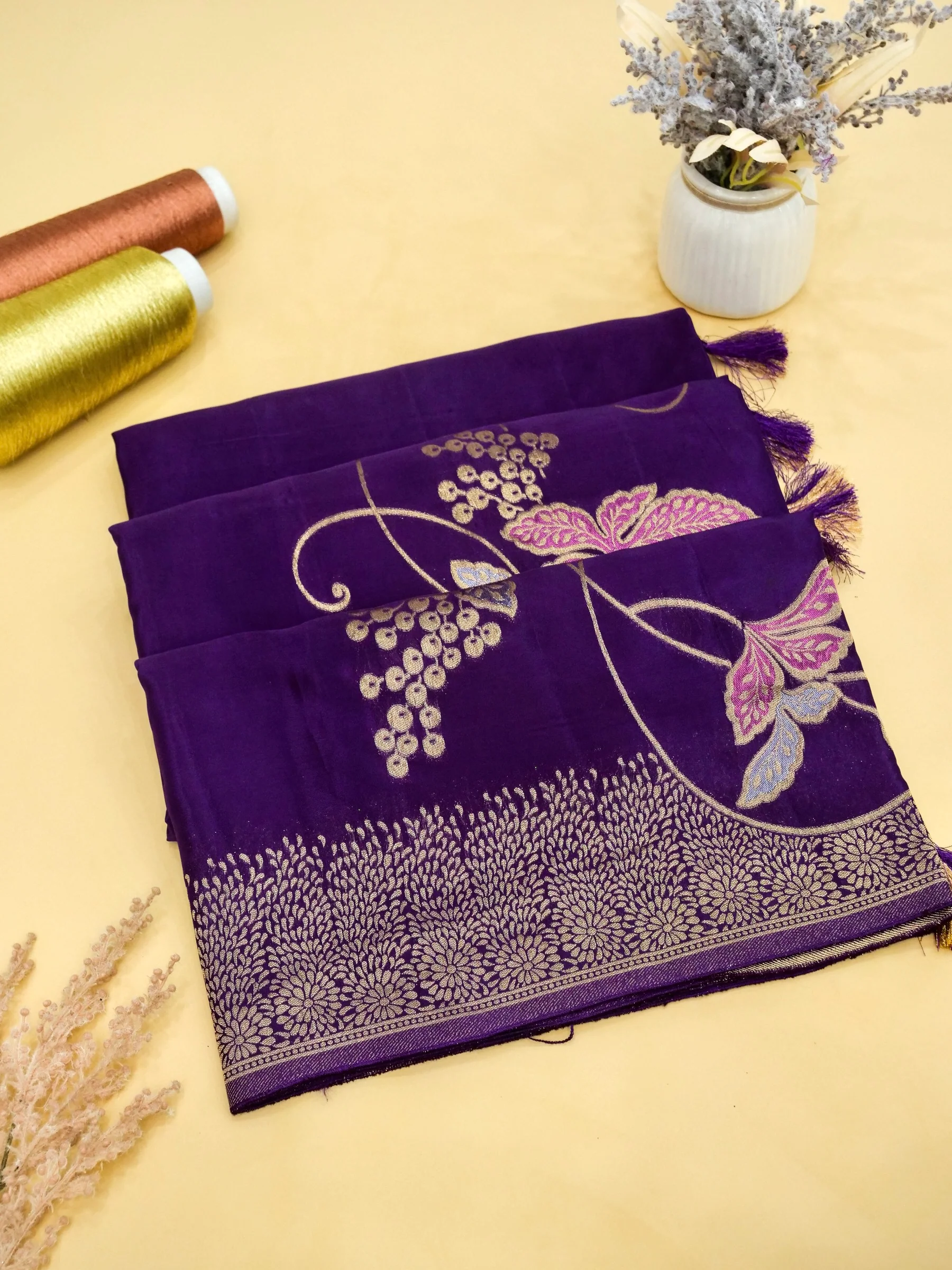 Royal Purple Banarasi Silk Saree - Image 2