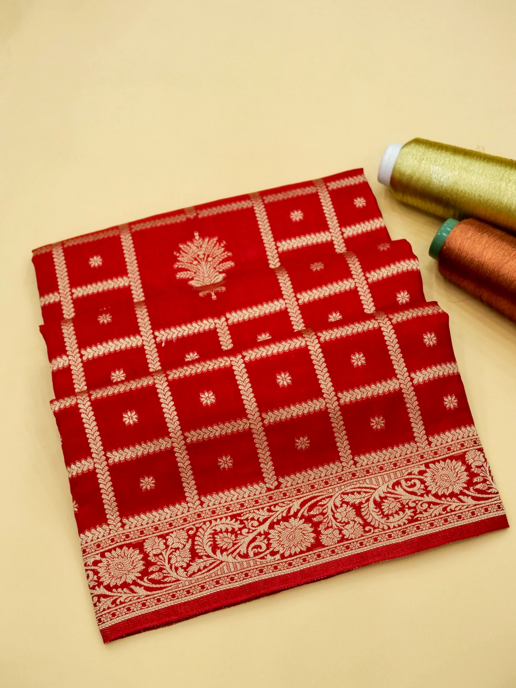 Ruby Red Banarasi Dola Silk Saree