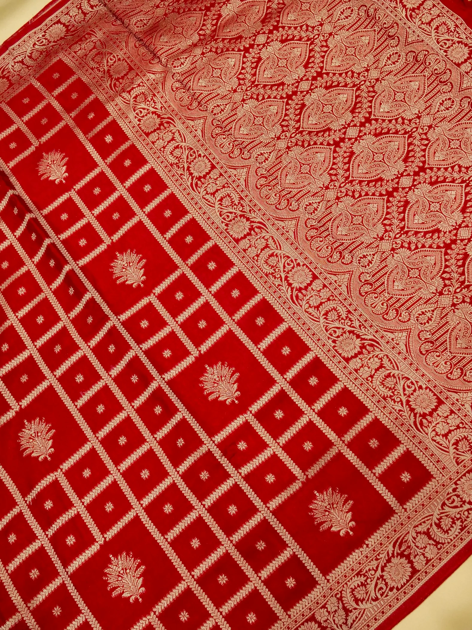 Ruby Red Banarasi Dola Silk Saree - Image 2