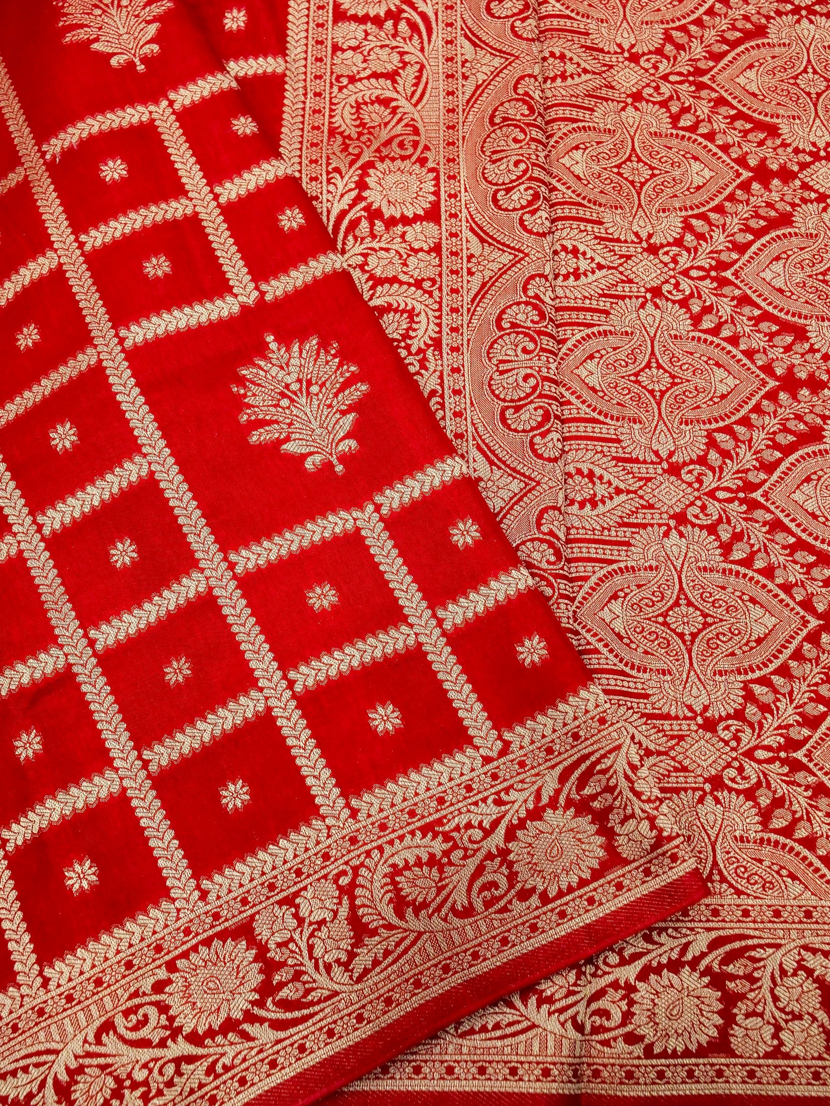 Ruby Red Banarasi Dola Silk Saree - Image 3