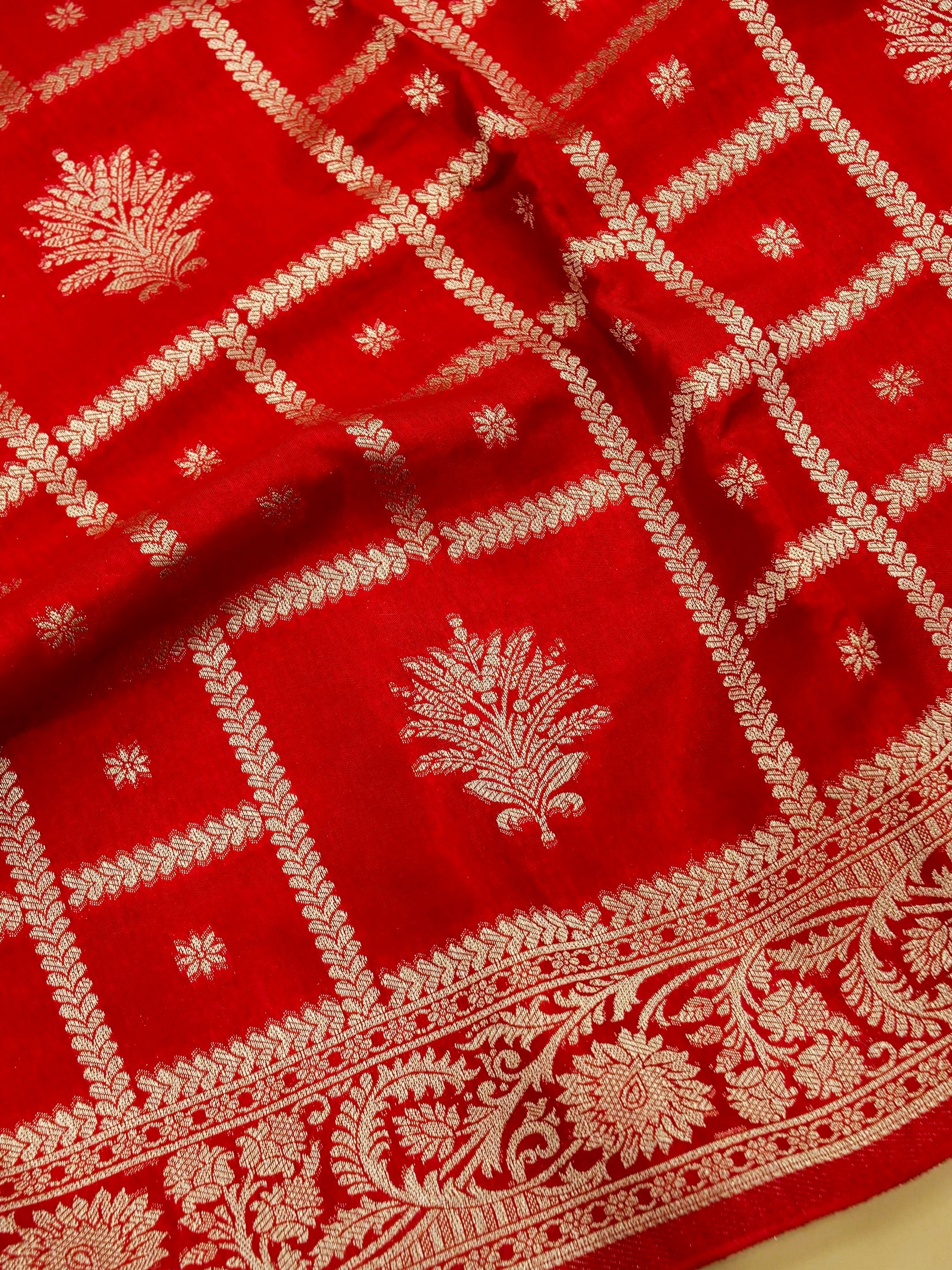 Ruby Red Banarasi Dola Silk Saree - Image 4