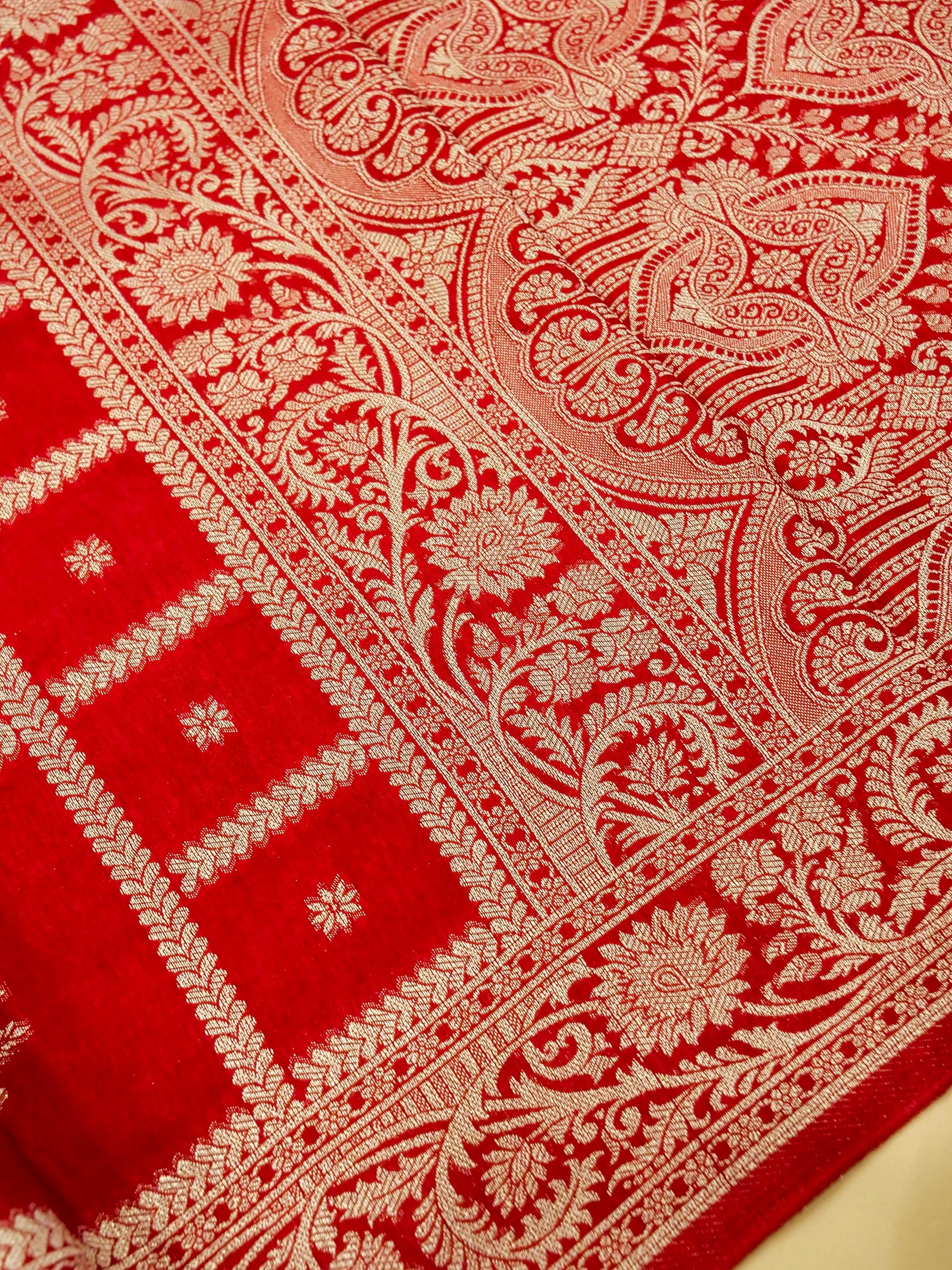 Ruby Red Banarasi Dola Silk Saree - Image 6