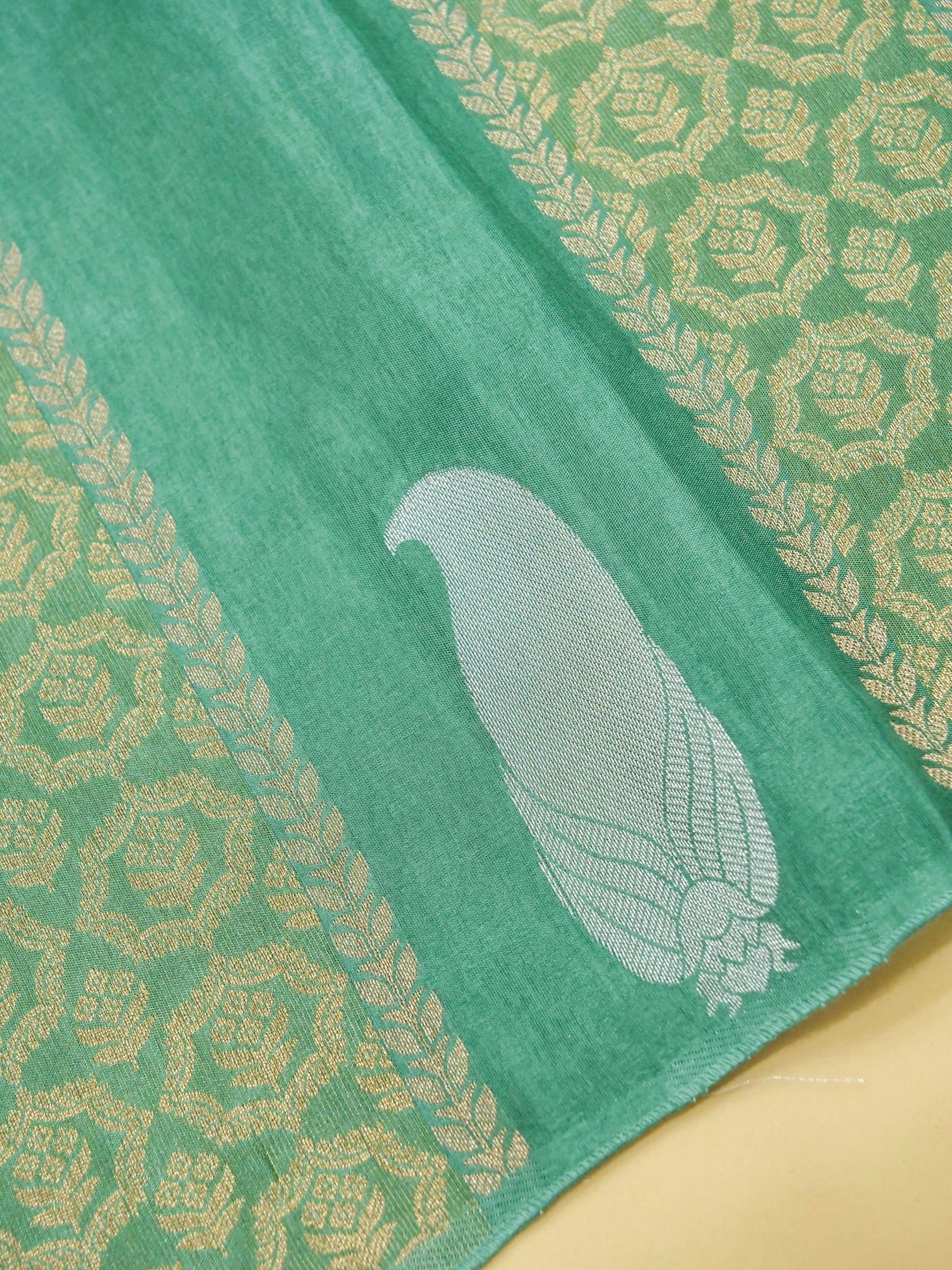 Sea Green Banarasi Dola Silk Saree - Image 4