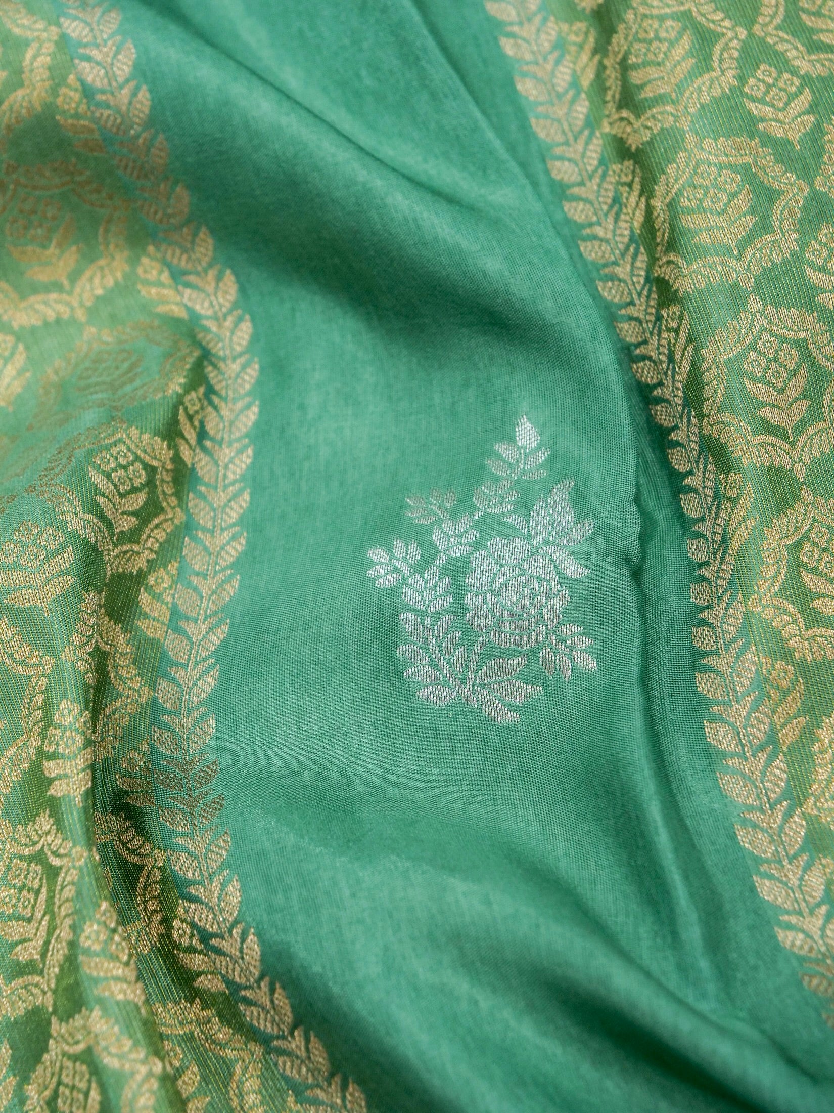 Sea Green Banarasi Dola Silk Saree - Image 5