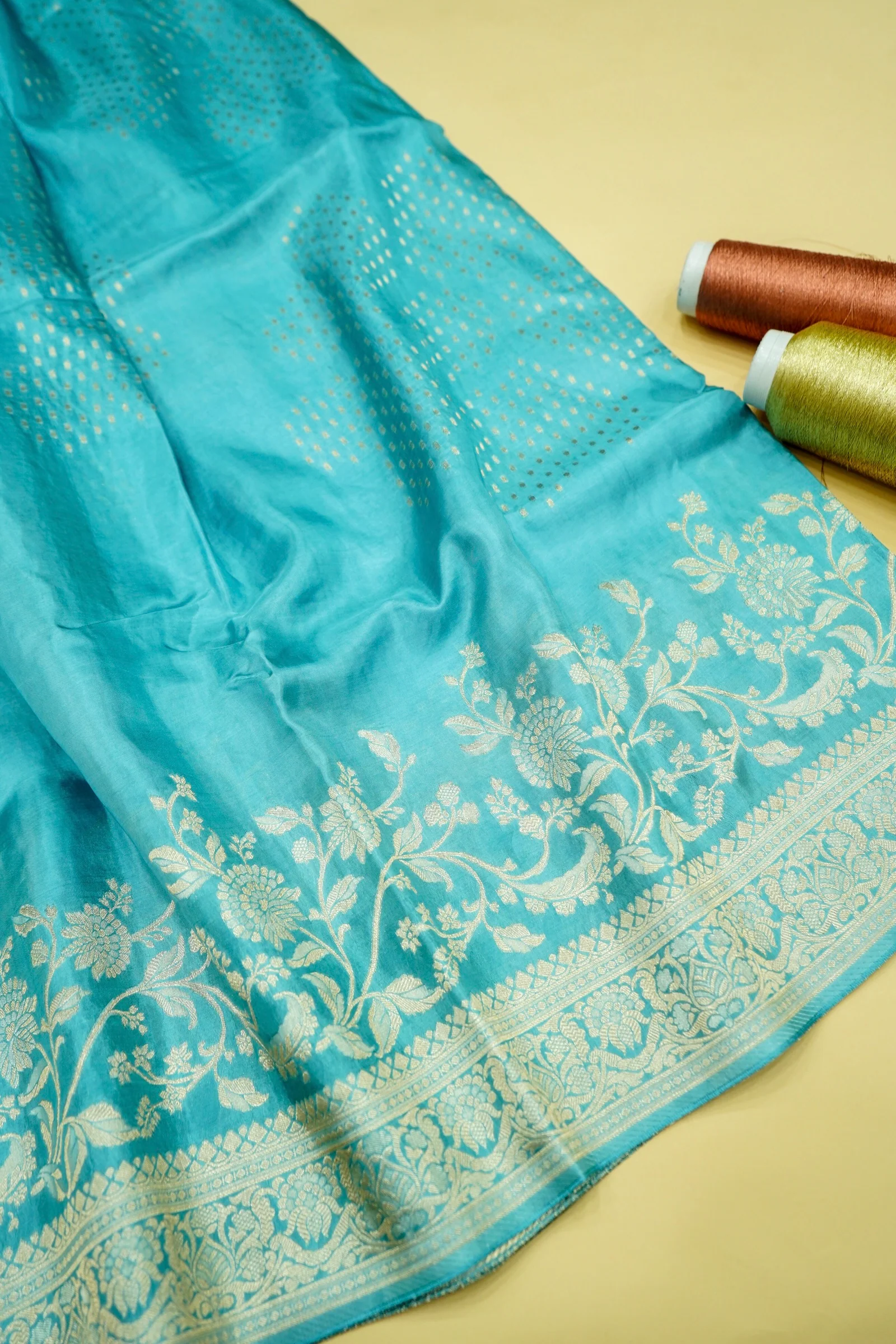 Seafoam Turquoise Banarasi Rich Silk Saree