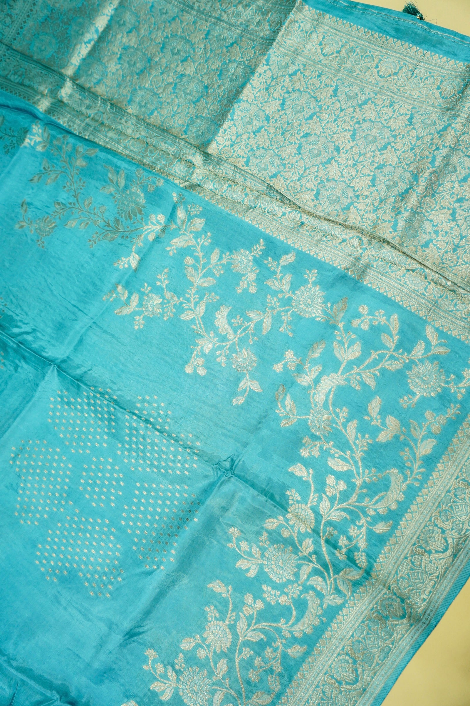 Seafoam Turquoise Banarasi Rich Silk Saree - Image 2