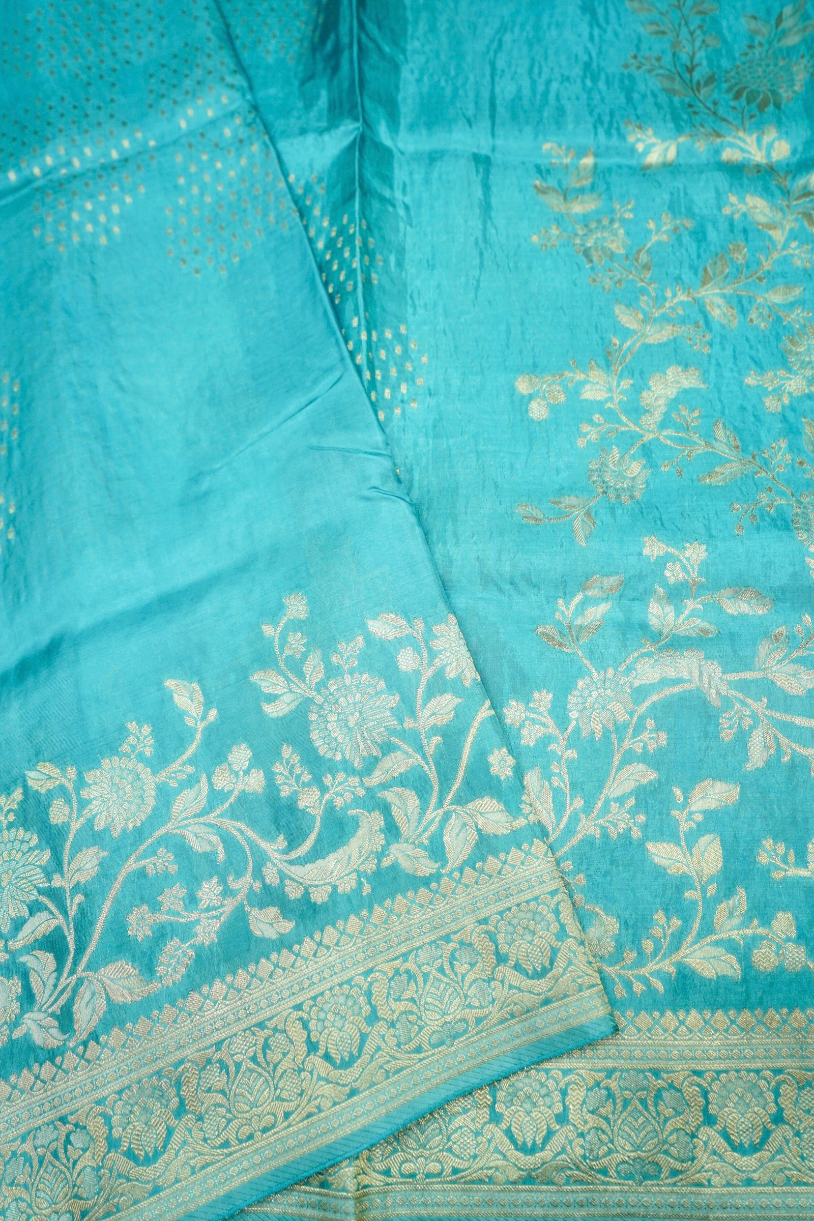Seafoam Turquoise Banarasi Rich Silk Saree - Image 3