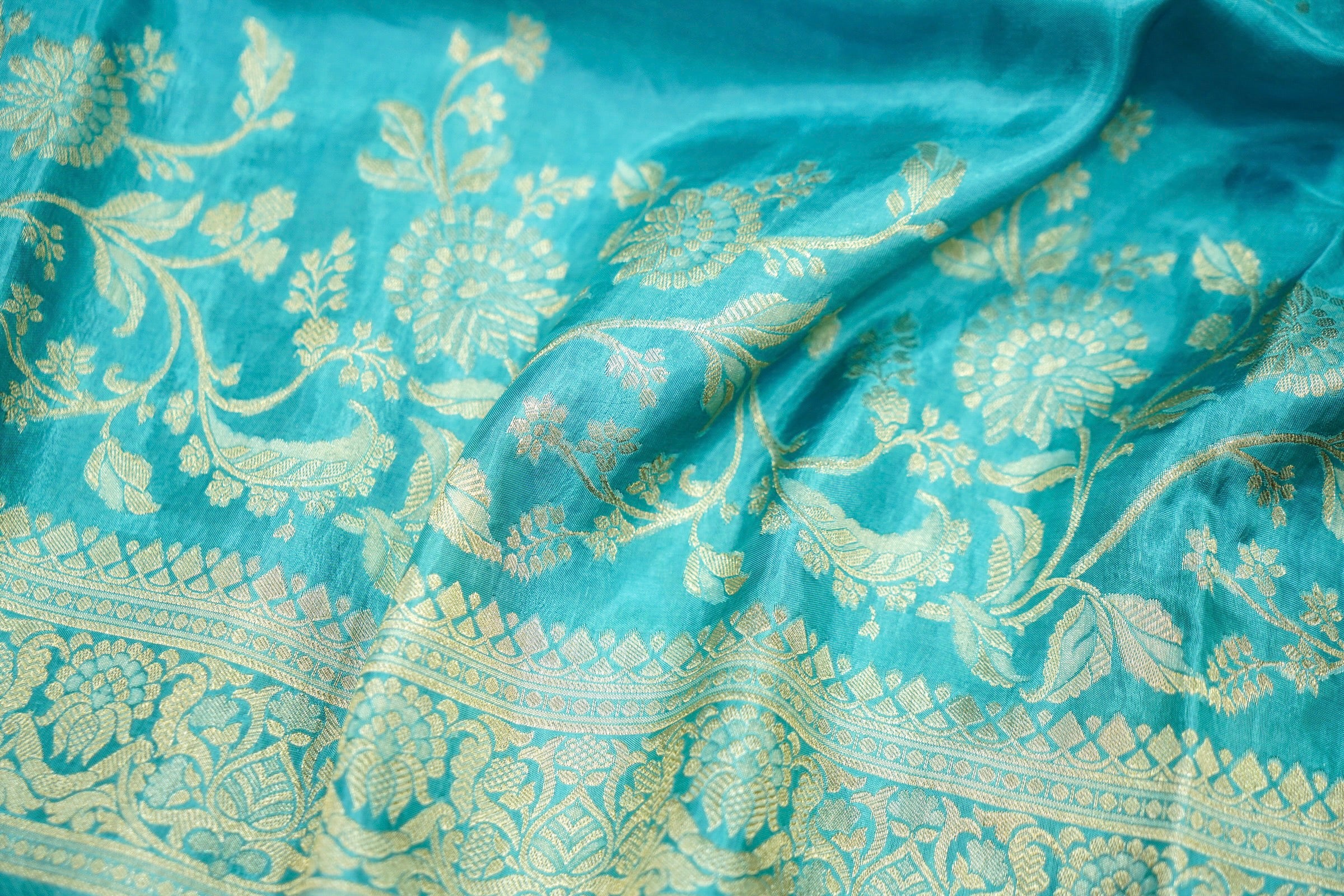 Seafoam Turquoise Banarasi Rich Silk Saree - Image 7