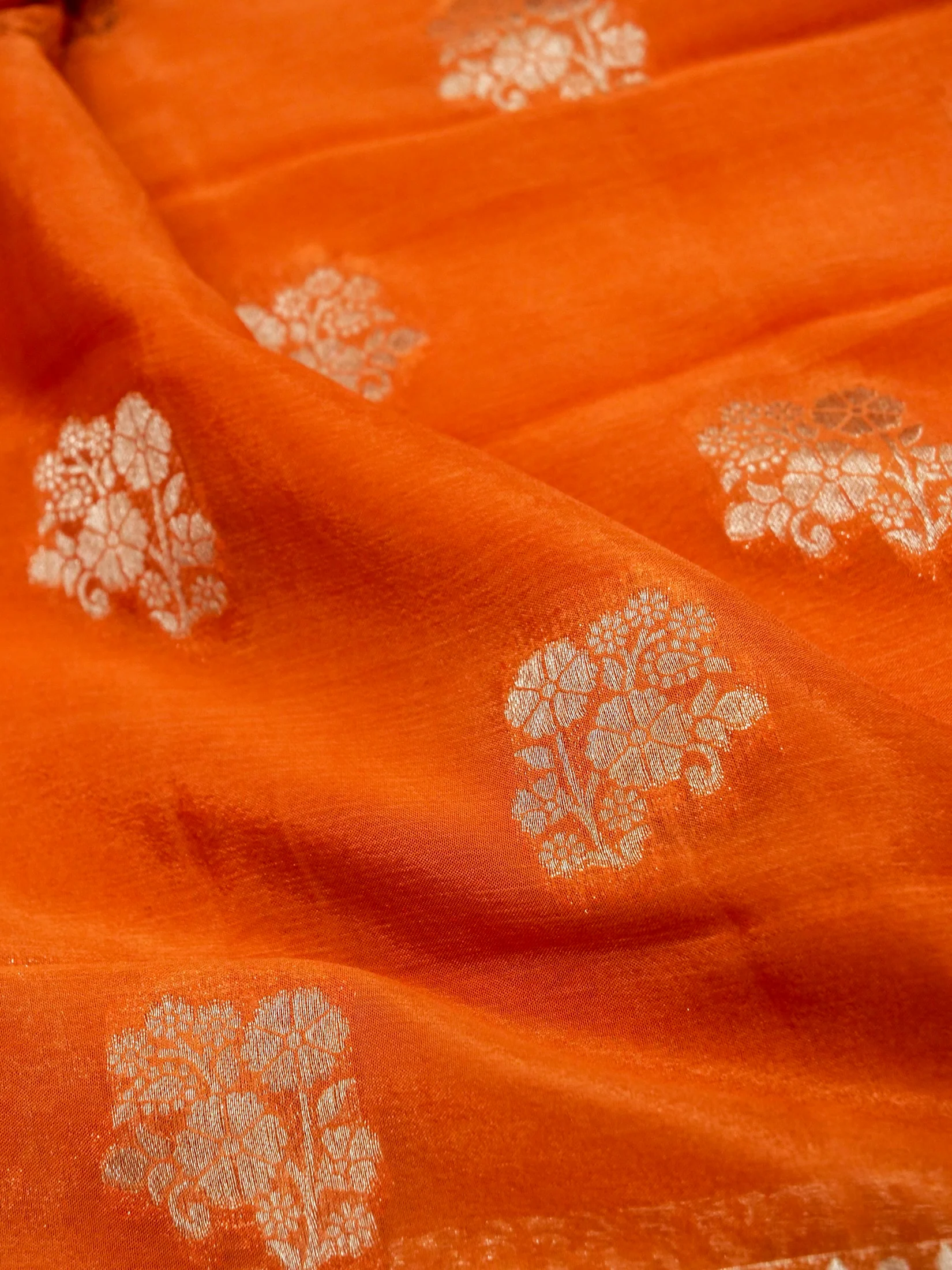 Sunset Orange Banarasi Chinon Silk Saree - Image 5