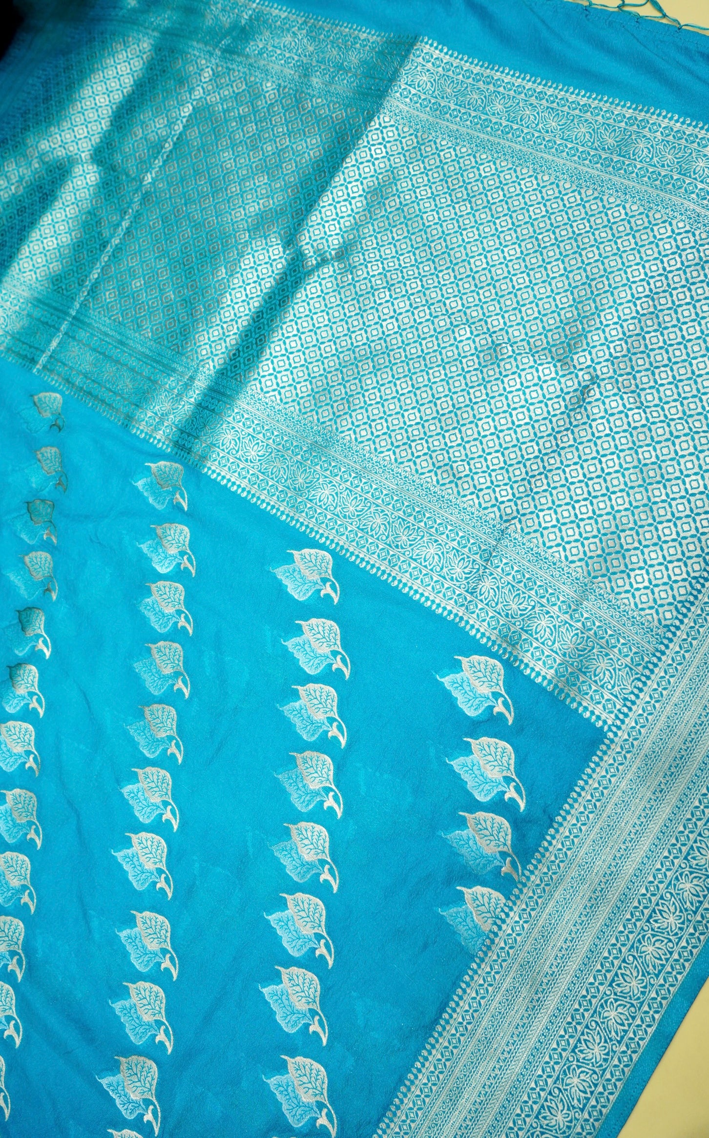 Turquoise Blue Banarasi Georgette Saree - Image 3